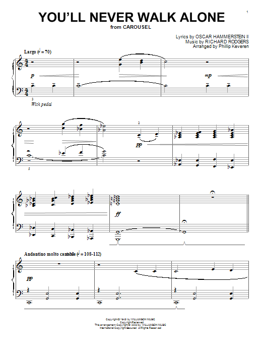 Rodgers & Hammerstein You'll Never Walk Alone sheet music notes and chords. Download Printable PDF.