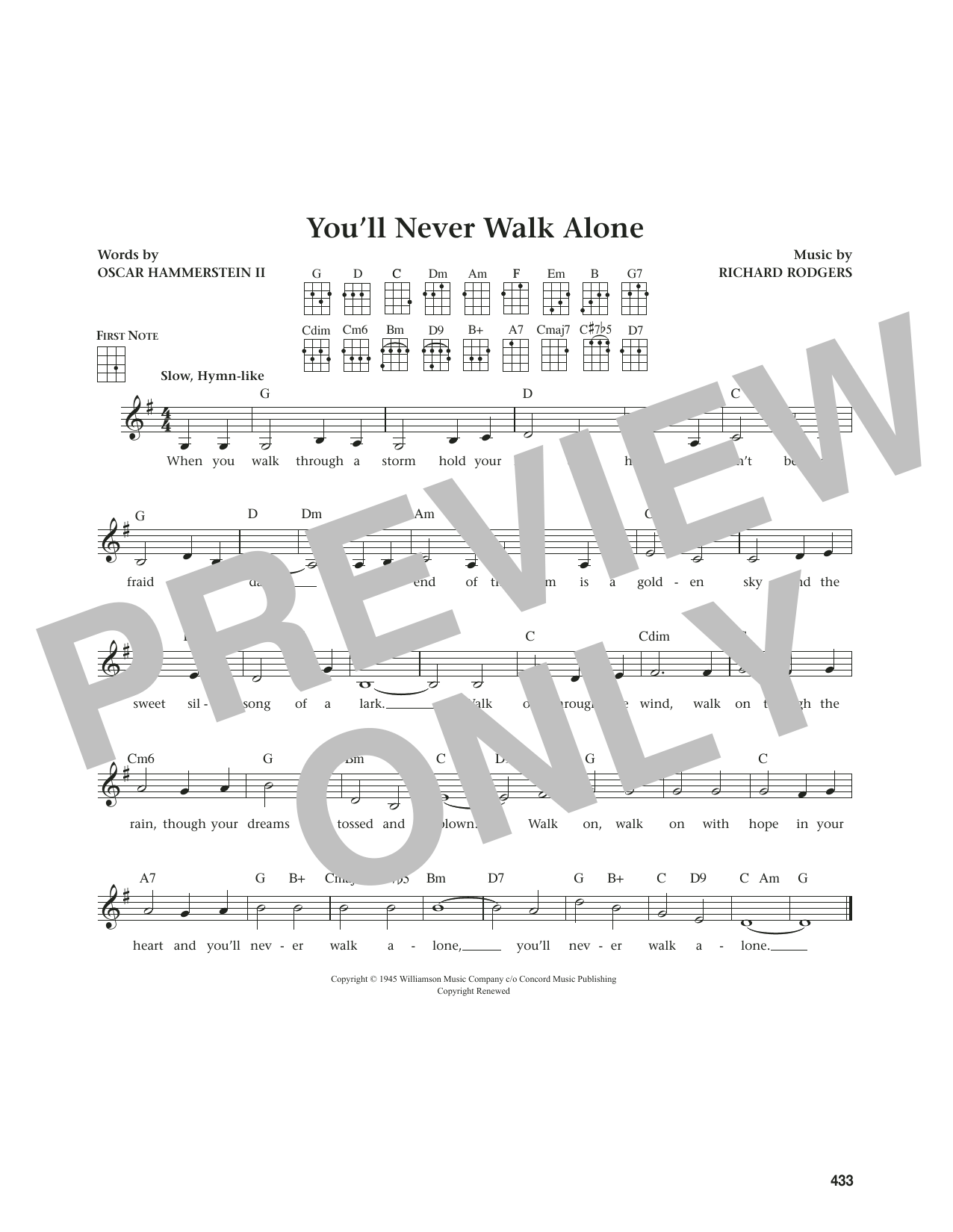 Rodgers & Hammerstein You'll Never Walk Alone (from Carousel) (from The Daily Ukulele) (arr. Jim Beloff) sheet music notes and chords. Download Printable PDF.