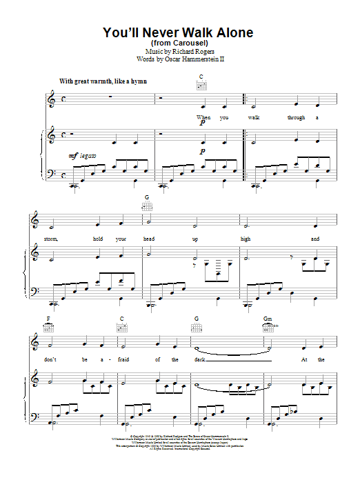 Robson and Jerome You'll Never Walk Alone sheet music notes and chords arranged for Piano, Vocal & Guitar Chords (Right-Hand Melody)