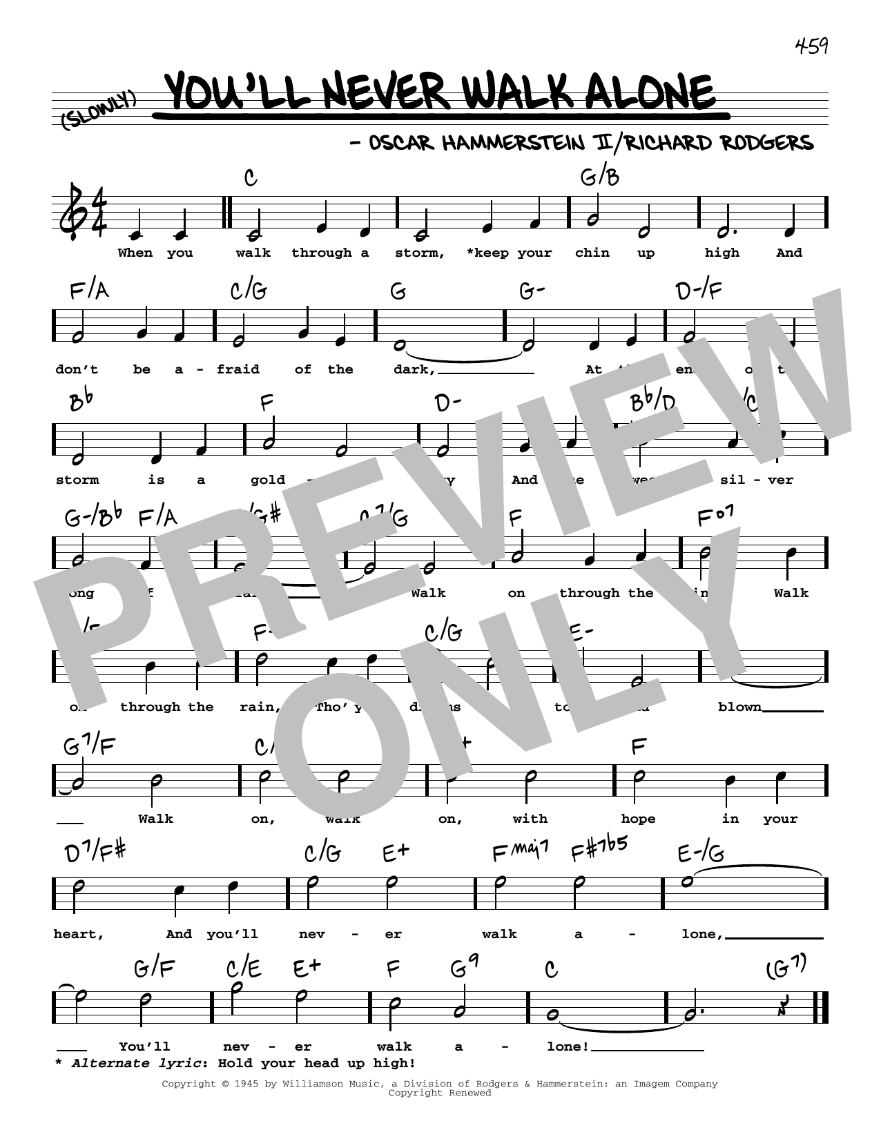 Learn to play Rodgers & Hammerstein You'll Never Walk Alone (High Voice) (from Carousel) sheet music for Real Book – Melody, Lyrics & Chords in minutes. Price: 5.9900$ Rodgers & Hammerstein You'll Never Walk Alone (High Voice) (from Carousel) sheet music notes and chords arranged for Real Book – Melody, Lyrics & Chords