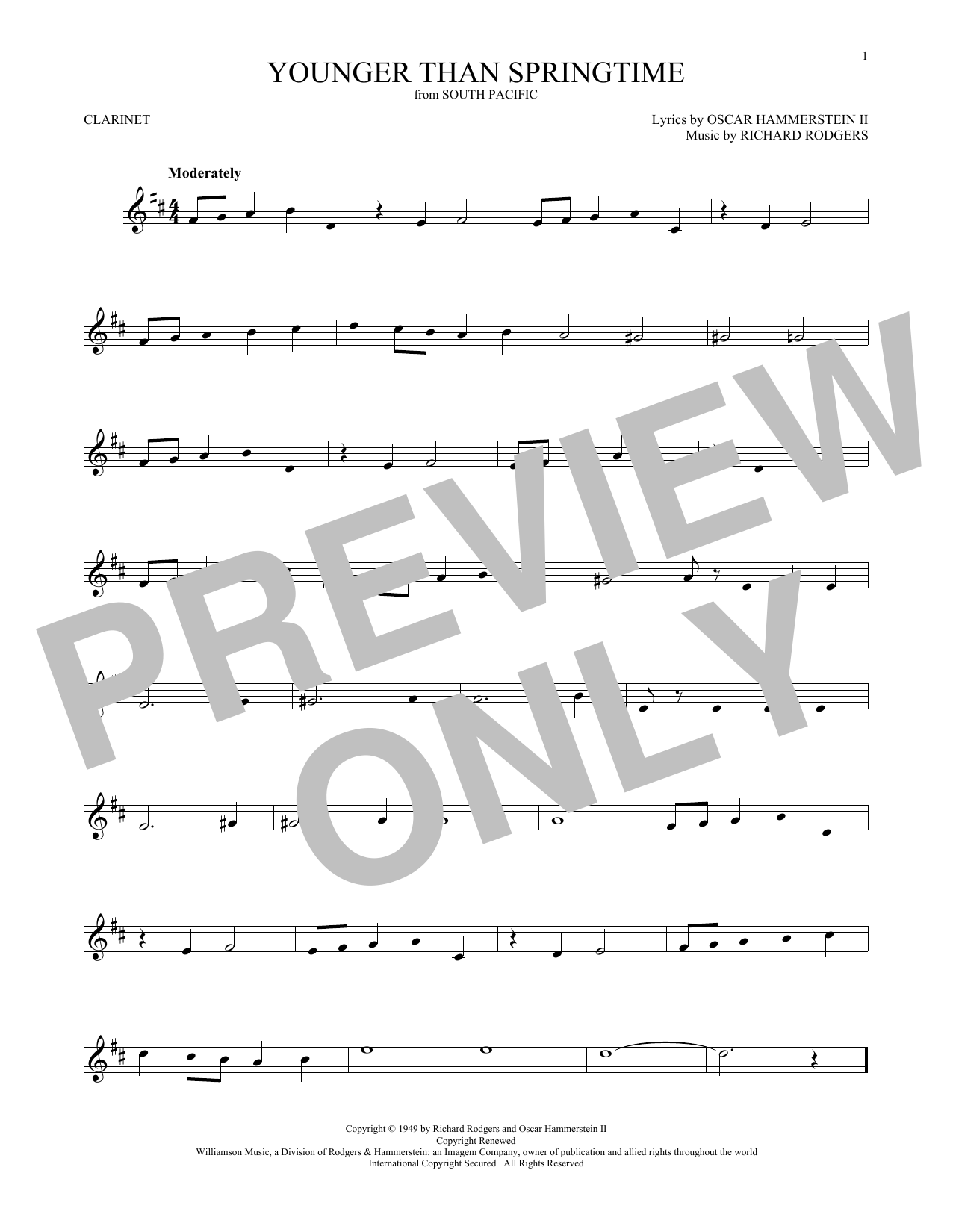 Rodgers & Hammerstein Younger Than Springtime sheet music notes and chords. Download Printable PDF.