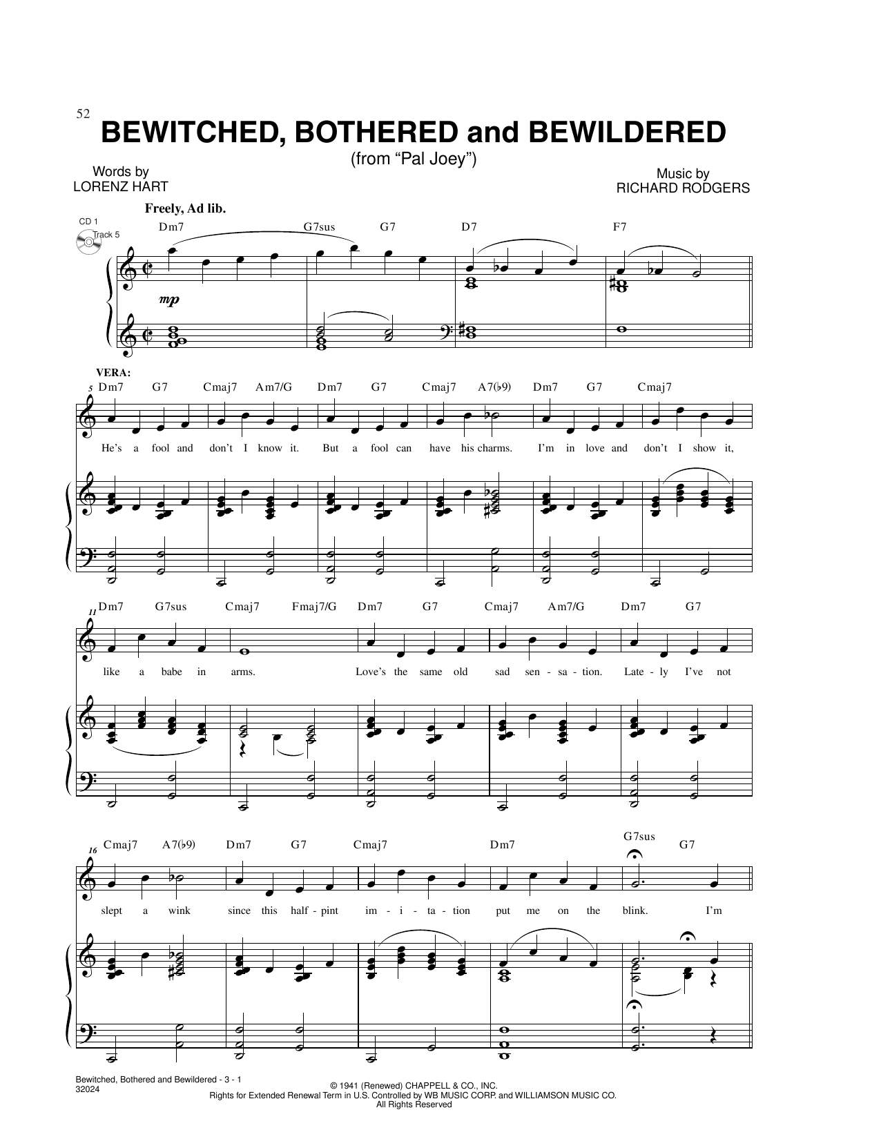 Rodgers & Hart Bewitched (from Pal Joey) sheet music notes and chords. Download Printable PDF.