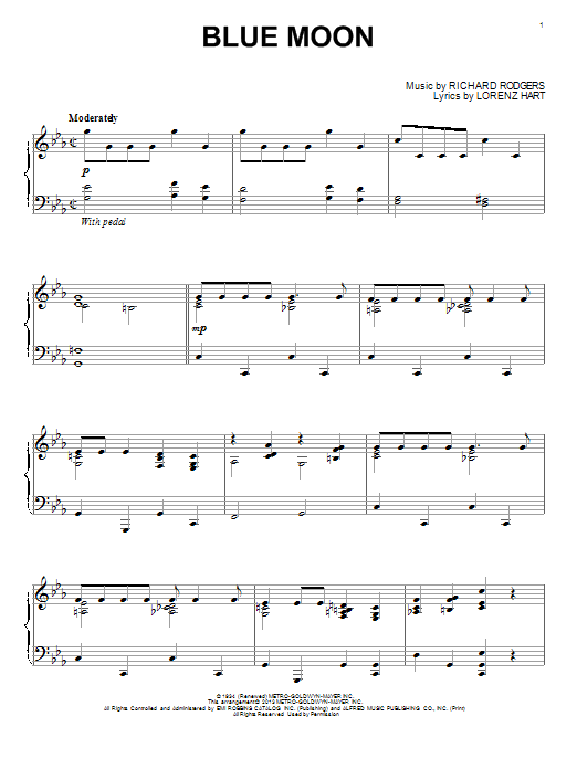 Rodgers & Hammerstein Blue Moon sheet music notes and chords. Download Printable PDF.