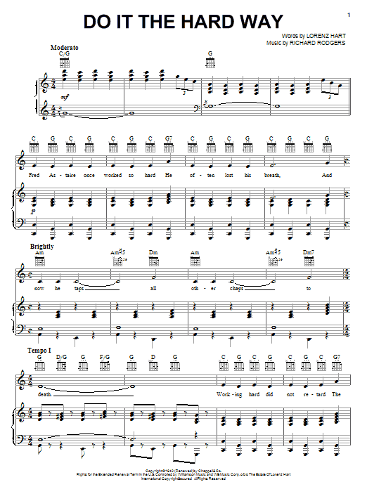 Rodgers & Hart Do It The Hard Way sheet music notes and chords arranged for Piano, Vocal & Guitar Chords (Right-Hand Melody)