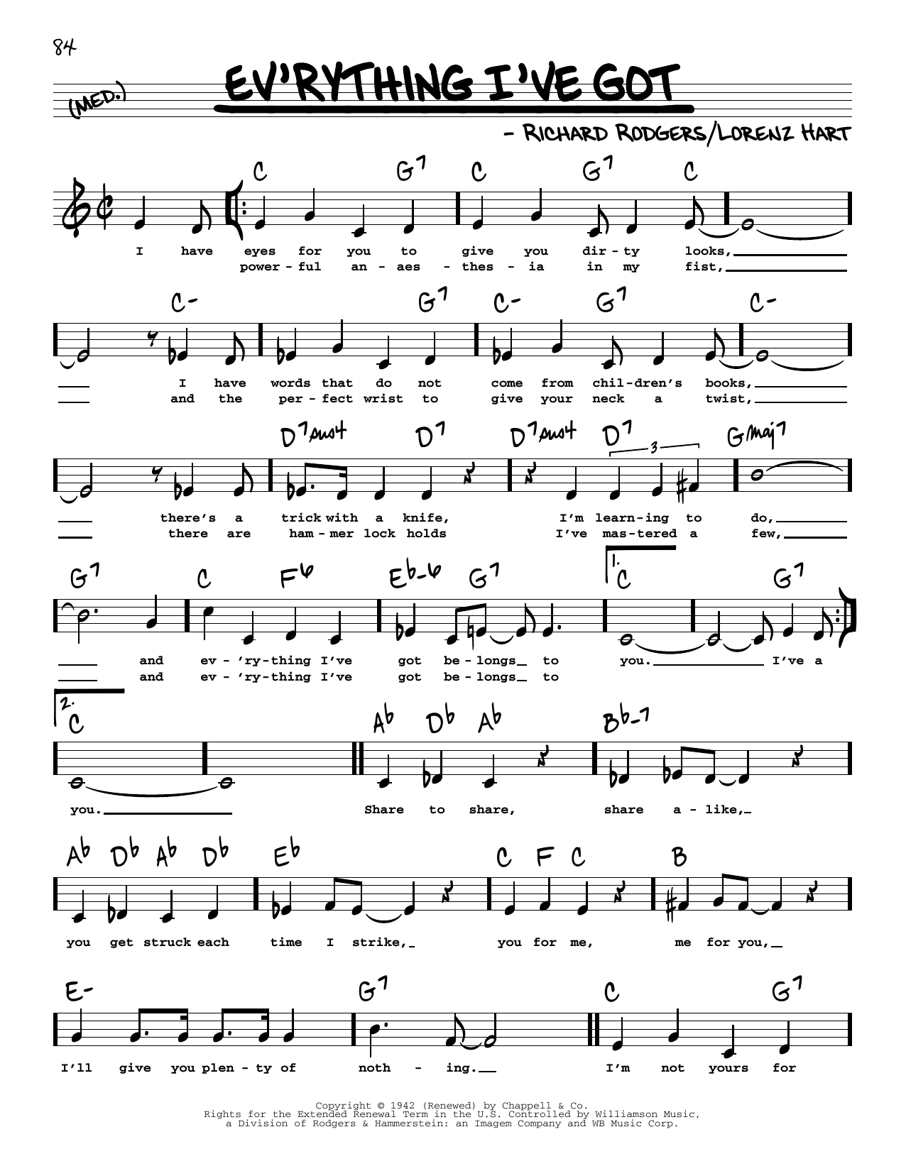 Rodgers & Hart Ev'rything I've Got (Low Voice) sheet music notes and chords. Download Printable PDF.