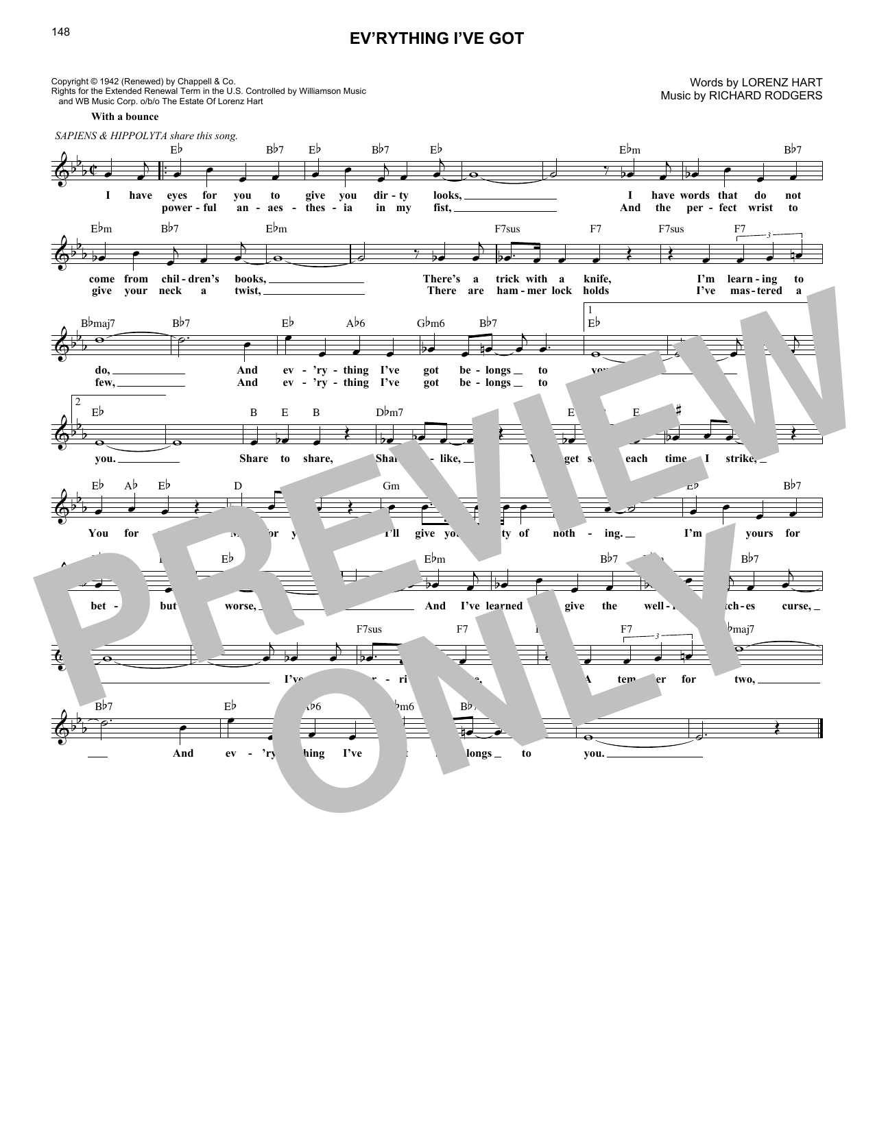 Learn to play Rodgers & Hart Ev'rything I've Got sheet music for Real Book – Melody & Chords in minutes. Price: 5.9900$ Rodgers & Hart Ev'rything I've Got sheet music notes and chords arranged for Real Book – Melody & Chords