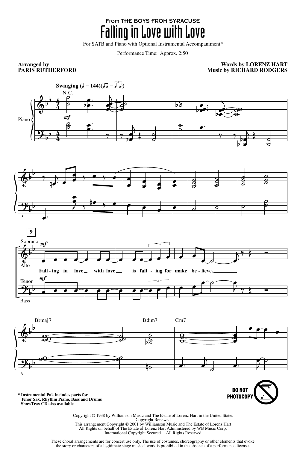 Learn to play Rodgers & Hart Falling In Love With Love (from The Boys From Syracuse) (arr. Paris Rutherford) sheet music for SATB Choir in minutes. Price: 3.9900$ Rodgers & Hart Falling In Love With Love (from The Boys From Syracuse) (arr. Paris Rutherford) sheet music notes and chords arranged for SATB Choir