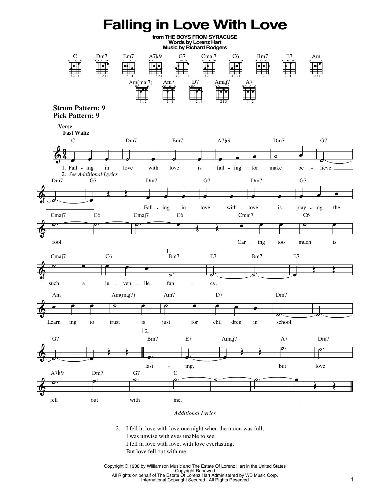 Rodgers & Hart Falling In Love With Love (from The Boys From Syracuse) sheet music notes and chords. Download Printable PDF.