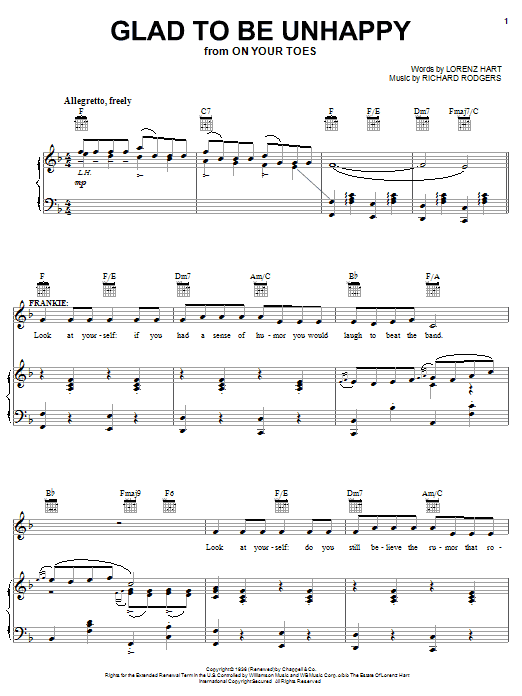 Rodgers & Hart Glad To Be Unhappy sheet music notes and chords. Download Printable PDF.