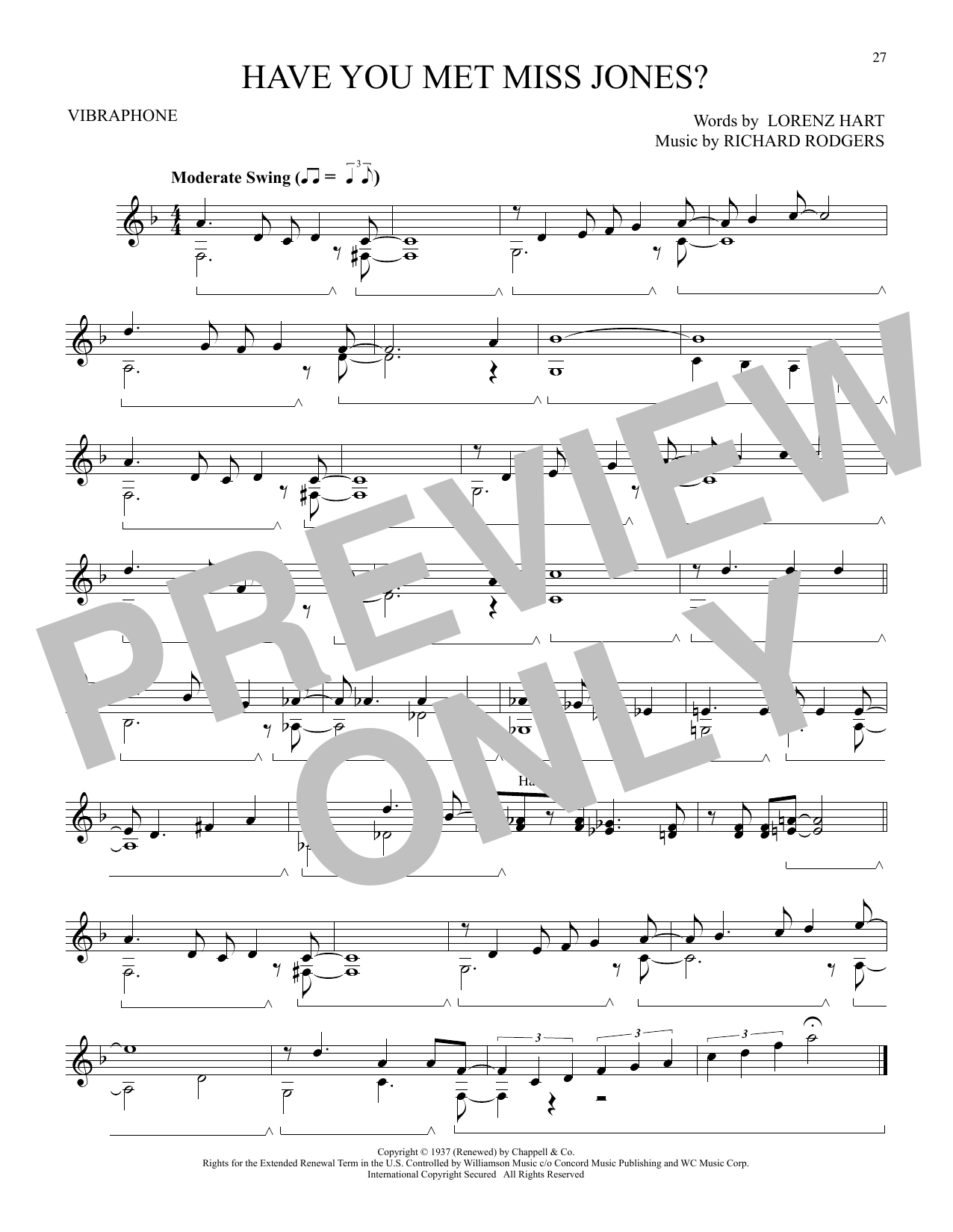 Learn to play Rodgers & Hart Have You Met Miss Jones? (from I'd Rather Be Right) sheet music for Vibraphone Solo in minutes. Price: 6.9900$ Rodgers & Hart Have You Met Miss Jones? (from I'd Rather Be Right) sheet music notes and chords arranged for Vibraphone Solo