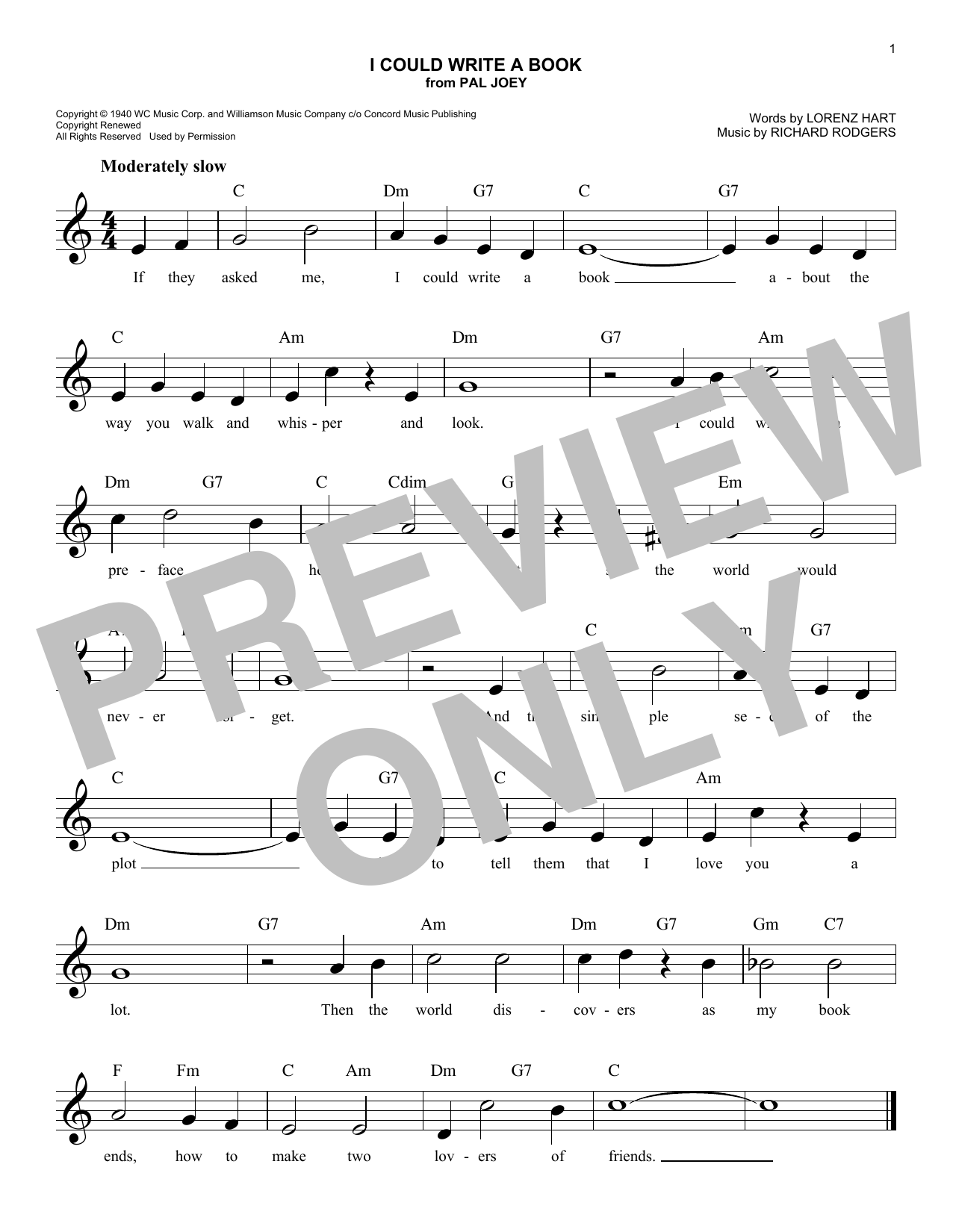 Rodgers & Hart I Could Write A Book (from Pal Joey) sheet music notes and chords. Download Printable PDF.