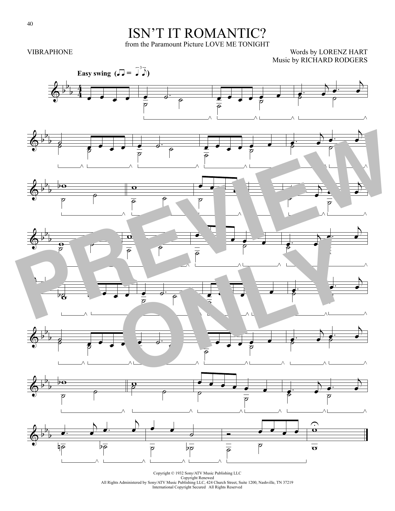 Learn to play Rodgers & Hart Isn't It Romantic? (from Love Me Tonight) sheet music for Vibraphone Solo in minutes. Price: 6.9900$ Rodgers & Hart Isn't It Romantic? (from Love Me Tonight) sheet music notes and chords arranged for Vibraphone Solo