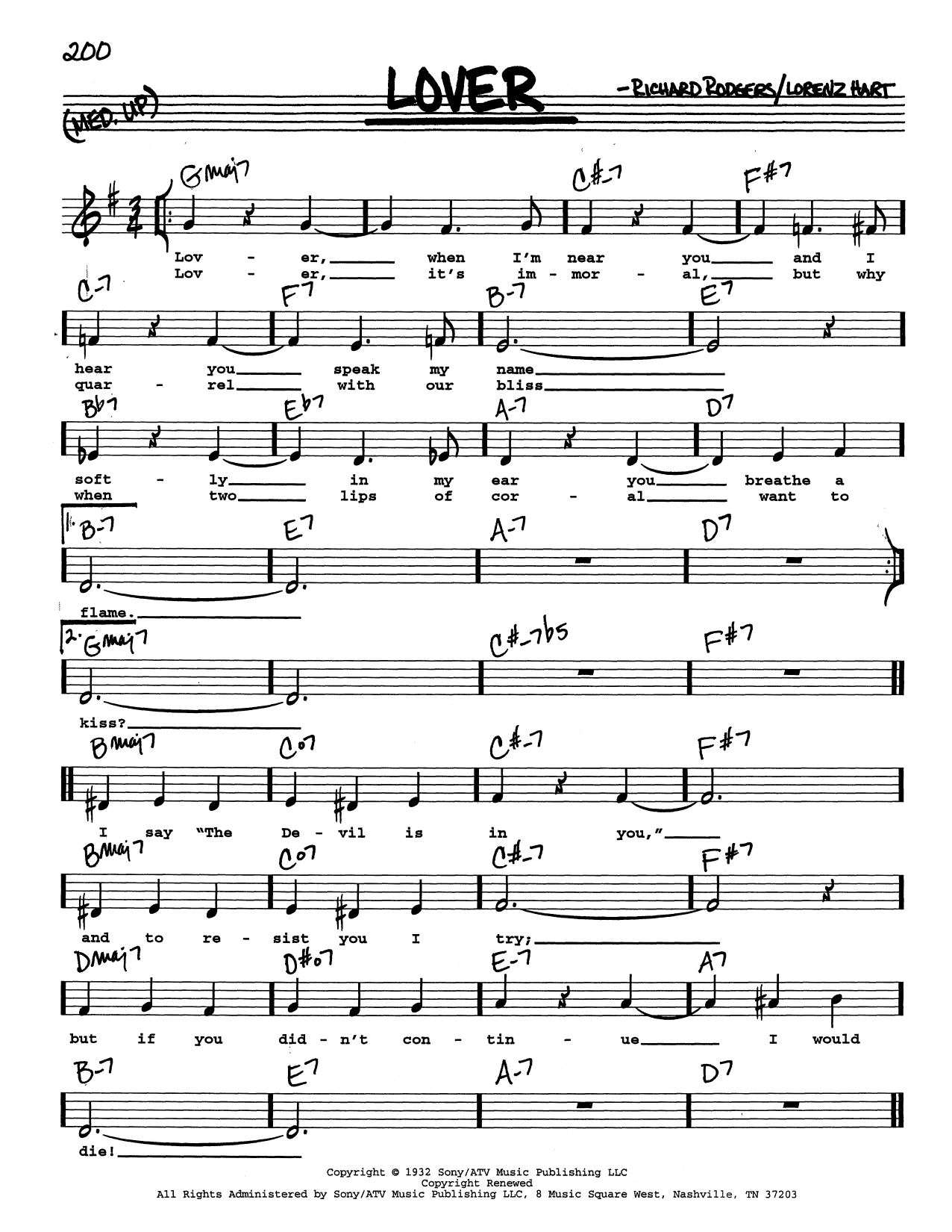 Learn to play Rodgers & Hart Lover (Low Voice) sheet music for Real Book – Melody, Lyrics & Chords in minutes. Price: 5.9900$ Rodgers & Hart Lover (Low Voice) sheet music notes and chords arranged for Real Book – Melody, Lyrics & Chords