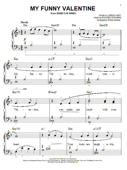 Rodgers & Hart My Funny Valentine sheet music notes and chords. Download Printable PDF.