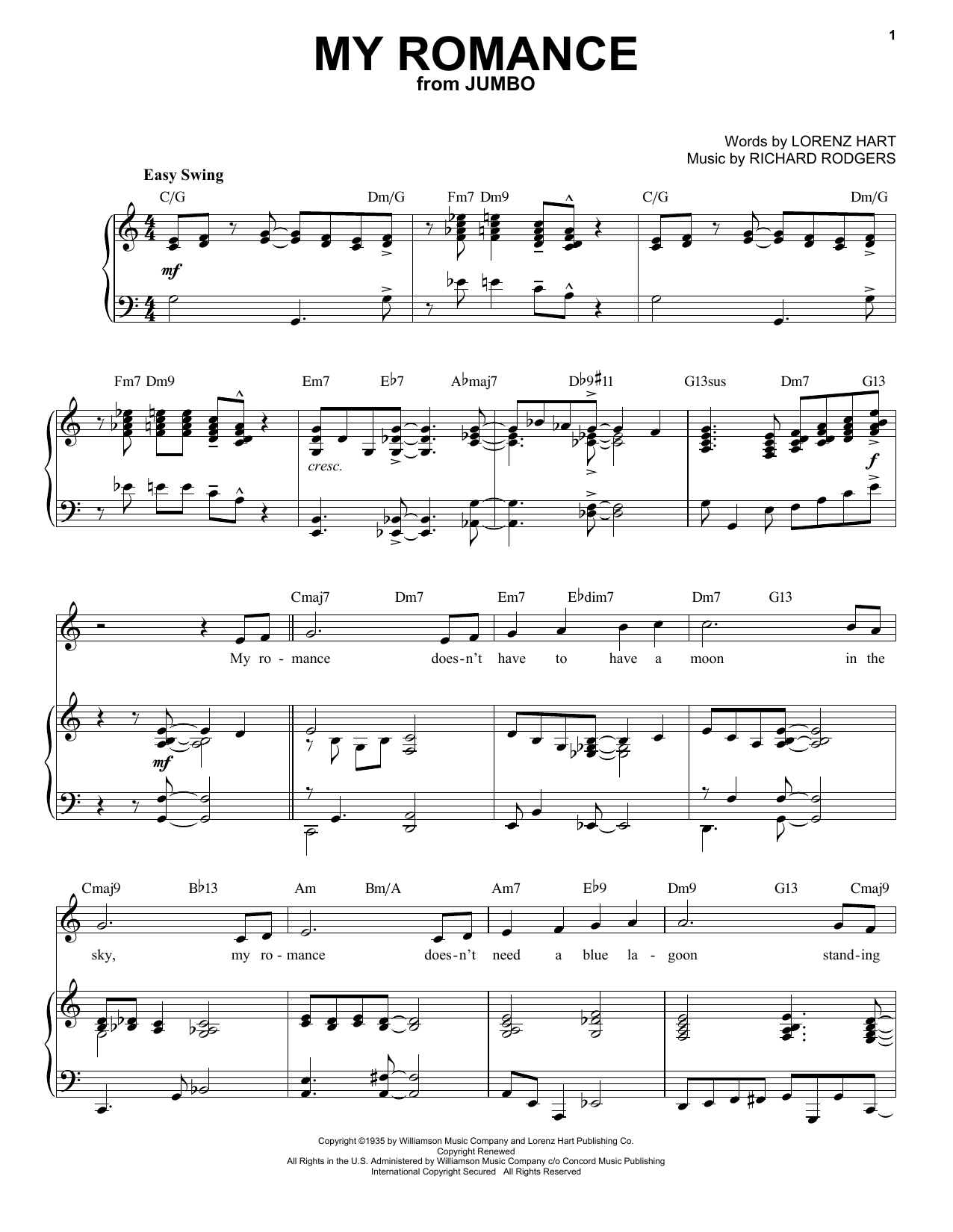 Rodgers & Hart My Romance [Jazz version] (from Jumbo) (arr. Brent Edstrom) sheet music notes and chords. Download Printable PDF.