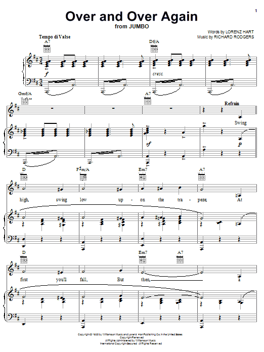Learn to play Rodgers & Hart Over & Over Again sheet music for Piano, Vocal & Guitar Chords (Right-Hand Melody) in minutes. Price: 7.8900$ Rodgers & Hart Over & Over Again sheet music notes and chords arranged for Piano, Vocal & Guitar Chords (Right-Hand Melody)