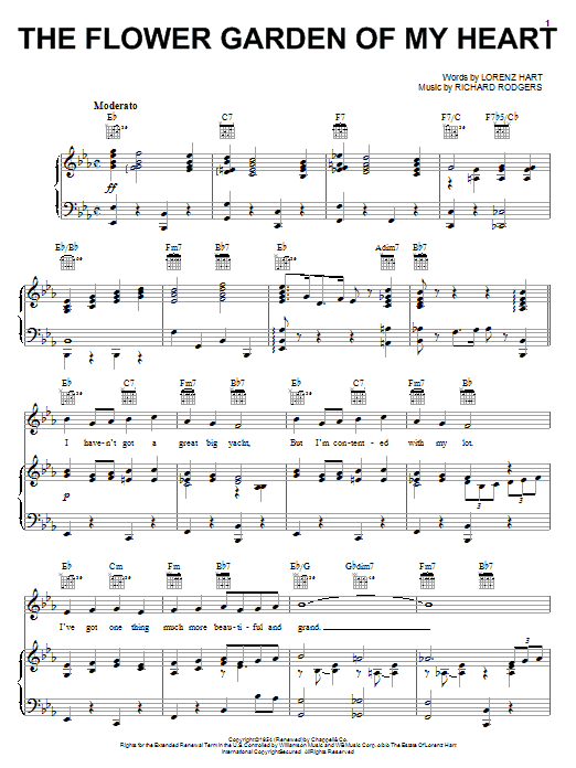 Learn to play Rodgers & Hart The Flower Garden Of My Heart sheet music for Piano, Vocal & Guitar Chords (Right-Hand Melody) in minutes. Price: 7.8900$ Rodgers & Hart The Flower Garden Of My Heart sheet music notes and chords arranged for Piano, Vocal & Guitar Chords (Right-Hand Melody)