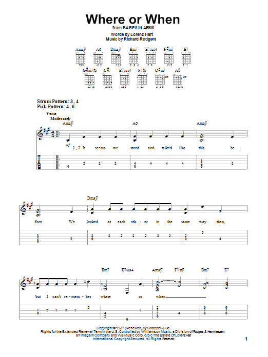 Rodgers & Hart Where Or When sheet music notes and chords. Download Printable PDF.