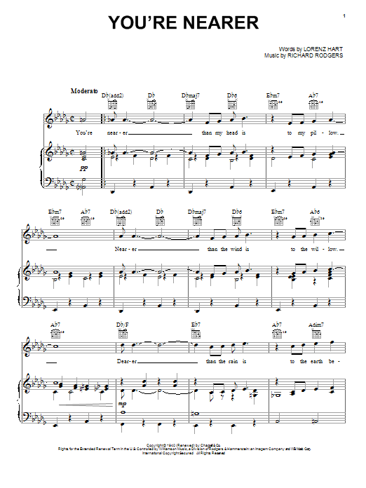 Rodgers & Hart You're Nearer sheet music notes and chords. Download Printable PDF.