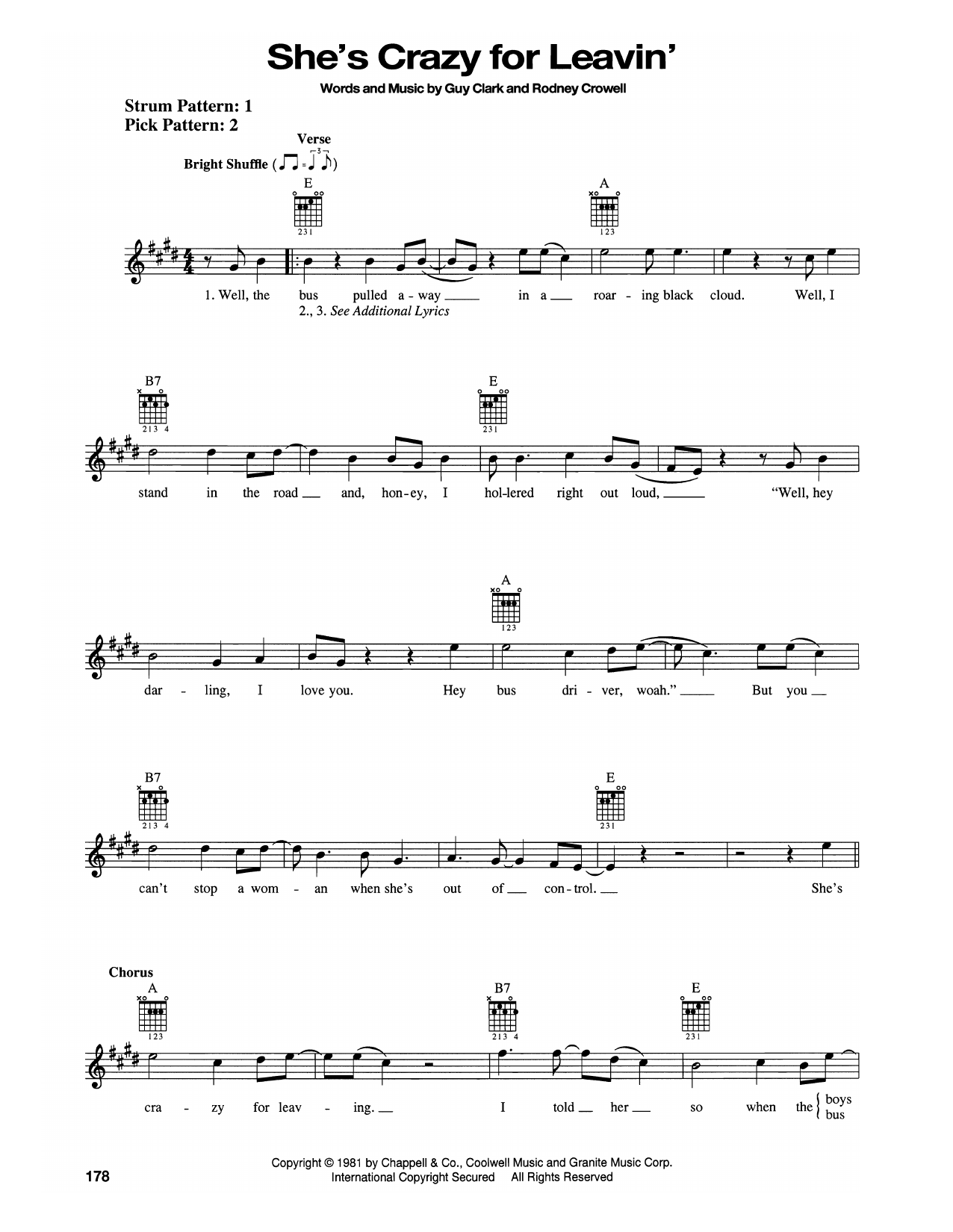 Rodney Crowell She's Crazy For Leavin' sheet music notes and chords. Download Printable PDF.