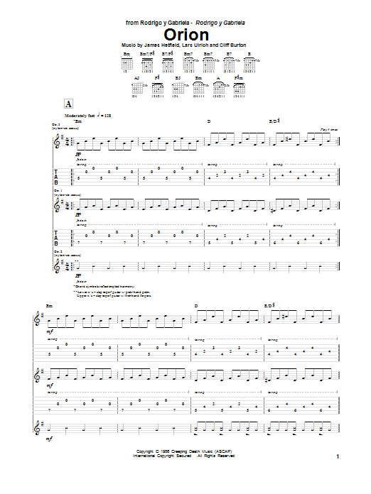 Learn to play Rodrigo y Gabriela Orion sheet music for Guitar Tab in minutes. Price: 7.8900$ Rodrigo y Gabriela Orion sheet music notes and chords arranged for Guitar Tab