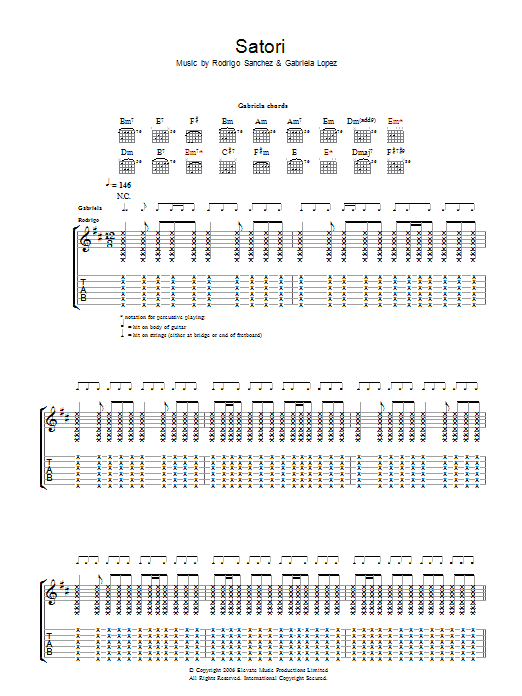 Learn to play Rodrigo y Gabriela Satori sheet music for Guitar Tab in minutes. Price: 7.8900$ Rodrigo y Gabriela Satori sheet music notes and chords arranged for Guitar Tab