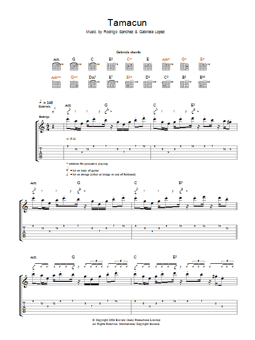 Rodrigo y Gabriela Tamacun sheet music notes and chords. Download Printable PDF.