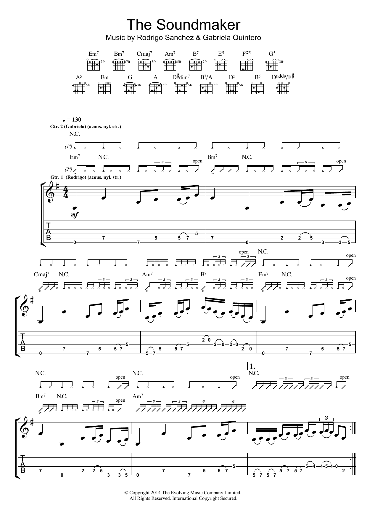 Learn to play Rodrigo y Gabriela The Soundmaker sheet music for Guitar Tab in minutes. Price: 7.8900$ Rodrigo y Gabriela The Soundmaker sheet music notes and chords arranged for Guitar Tab