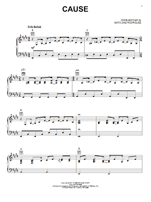 Rodriguez Cause sheet music notes and chords. Download Printable PDF.