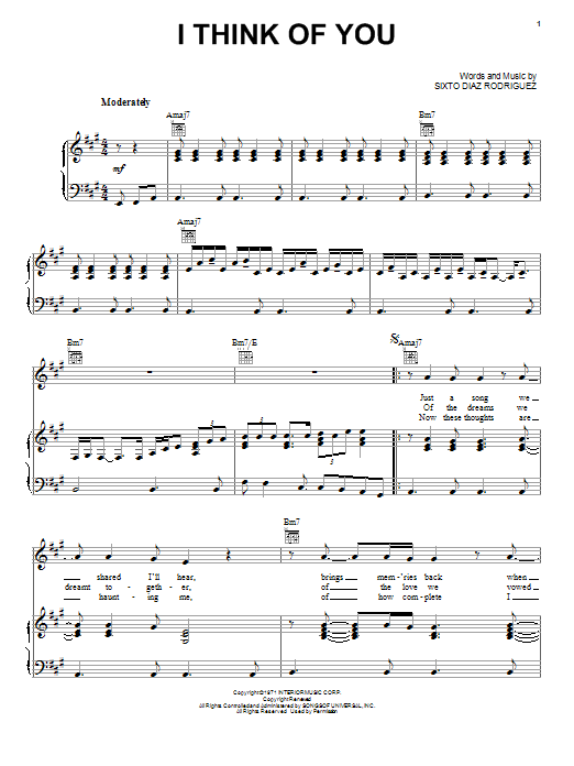 Rodriguez I Think Of You sheet music notes and chords. Download Printable PDF.