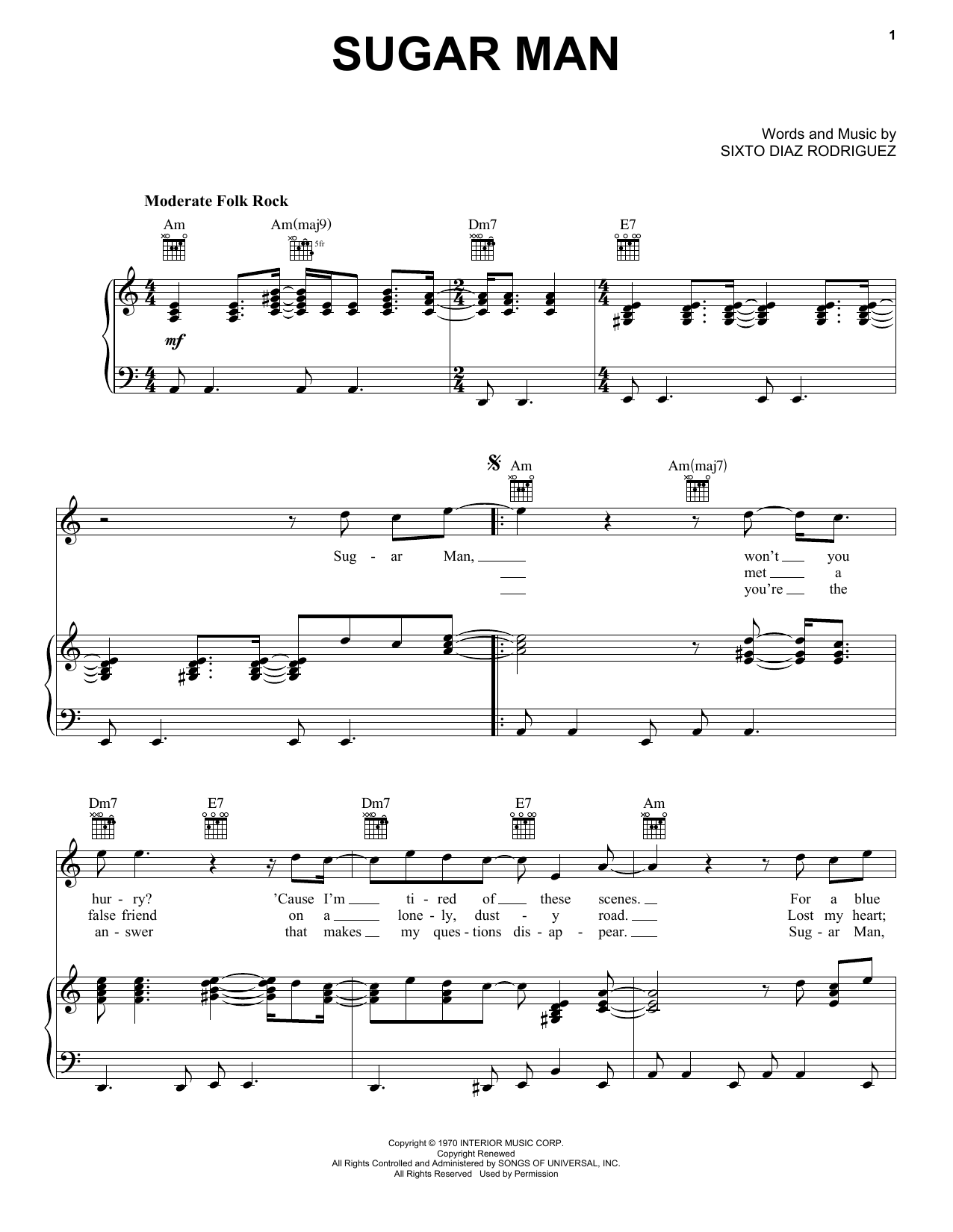 Rodriguez Sugar Man sheet music notes and chords. Download Printable PDF.