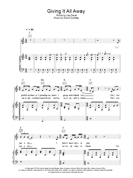 Roger Daltrey Giving It All Away sheet music notes and chords. Download Printable PDF.