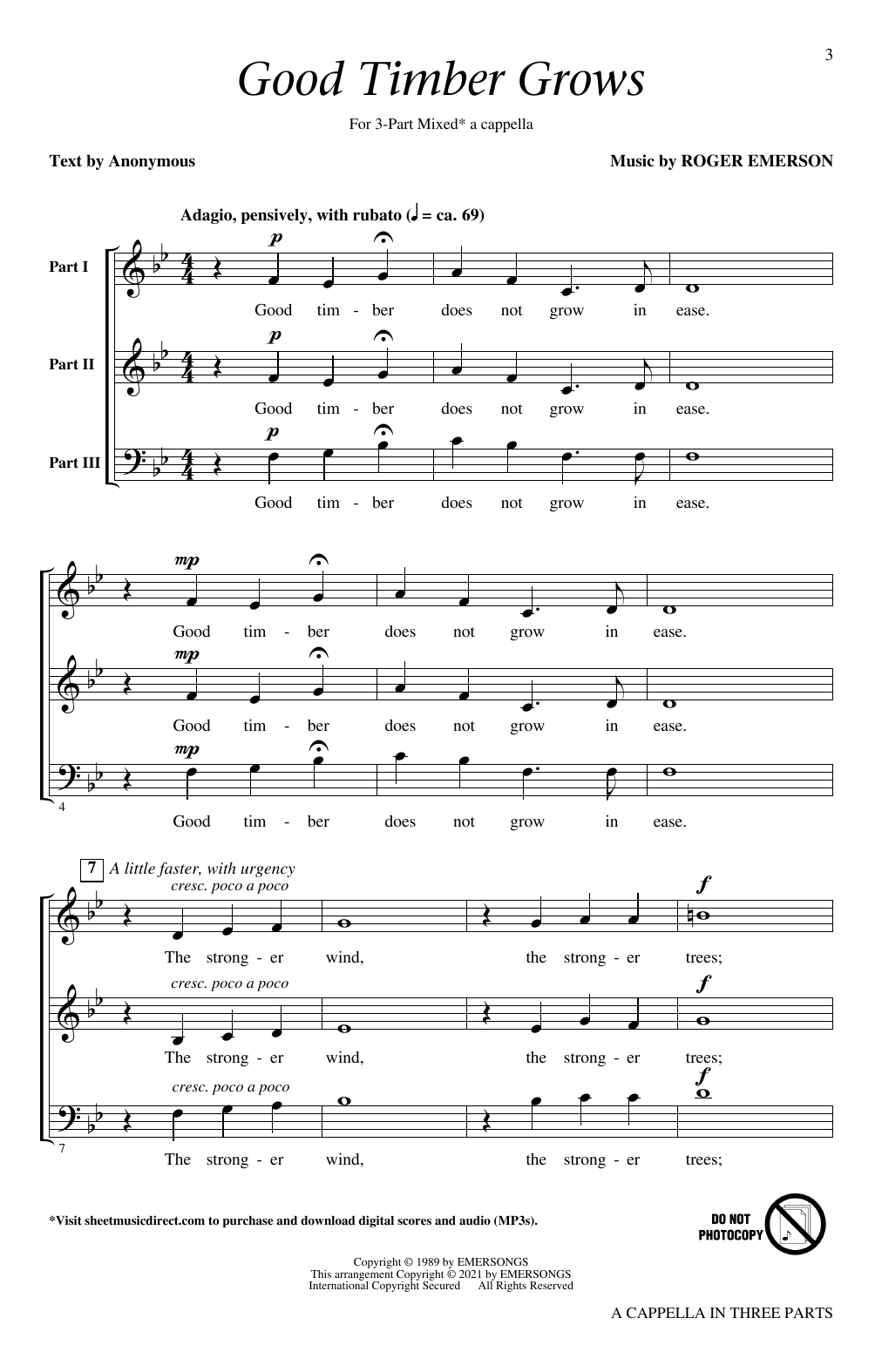 Roger Emerson A Cappella in Three Parts (Concert Collection) sheet music notes and chords. Download Printable PDF.