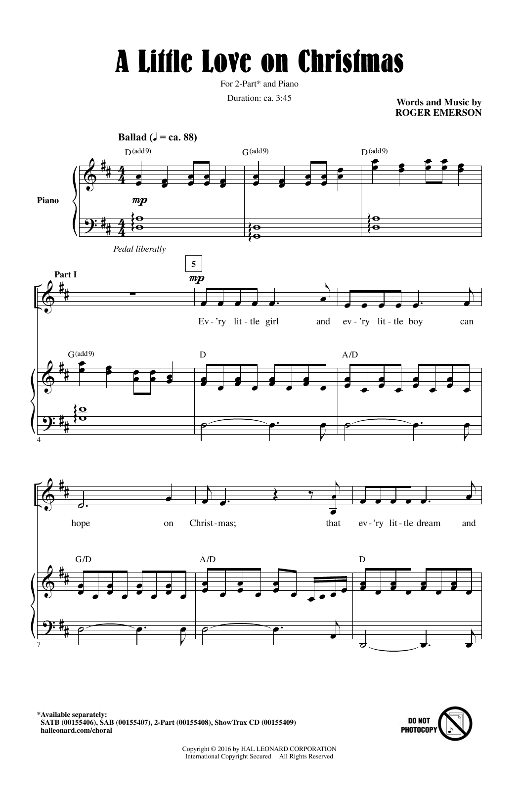 Roger Emerson A Little Love On Christmas sheet music notes and chords. Download Printable PDF.