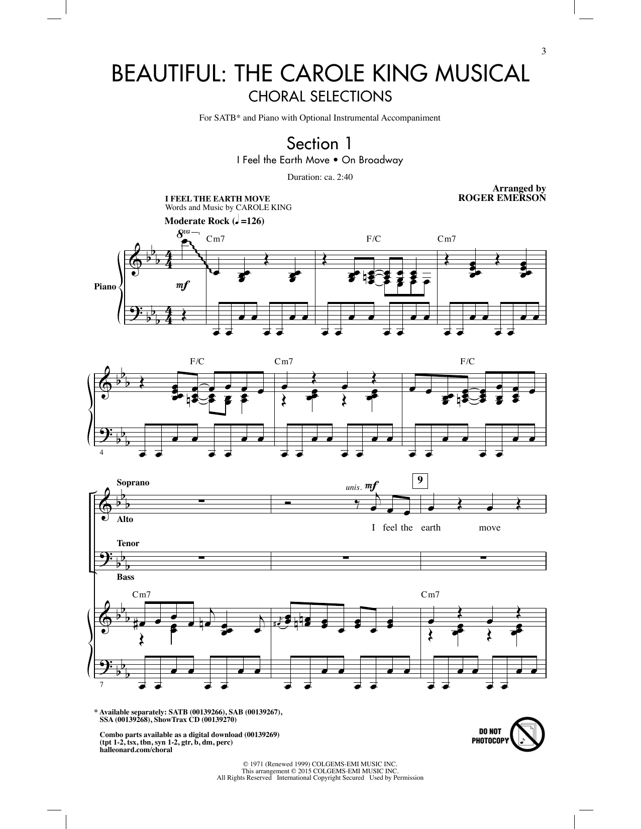 Learn to play Roger Emerson Beautiful: The Carole King Musical (Choral Selections) (arr. Roger Emerson) sheet music for SATB Choir in minutes. Price: 5.8900$ Roger Emerson Beautiful: The Carole King Musical (Choral Selections) (arr. Roger Emerson) sheet music notes and chords arranged for SATB Choir