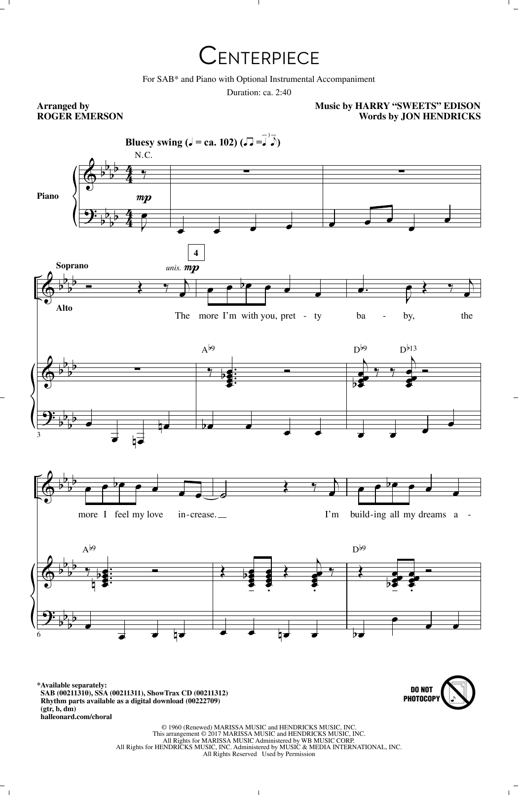 Learn to play Roger Emerson Centerpiece sheet music for SAB Choir in minutes. Price: 3.9900$ Roger Emerson Centerpiece sheet music notes and chords arranged for SAB Choir