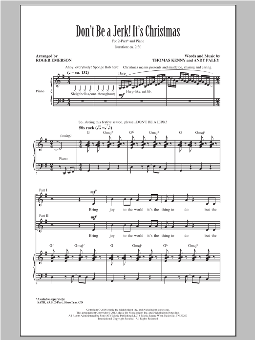 Roger Emerson Don't Be A Jerk It's Christmas sheet music notes and chords arranged for 2-Part Choir