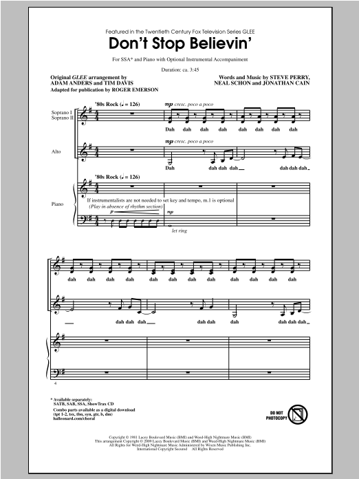 Roger Emerson Don't Stop Believin' sheet music notes and chords. Download Printable PDF.