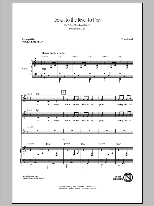 Traditional Spiritual Down To The River To Pray (arr. Roger Emerson) sheet music notes and chords. Download Printable PDF.