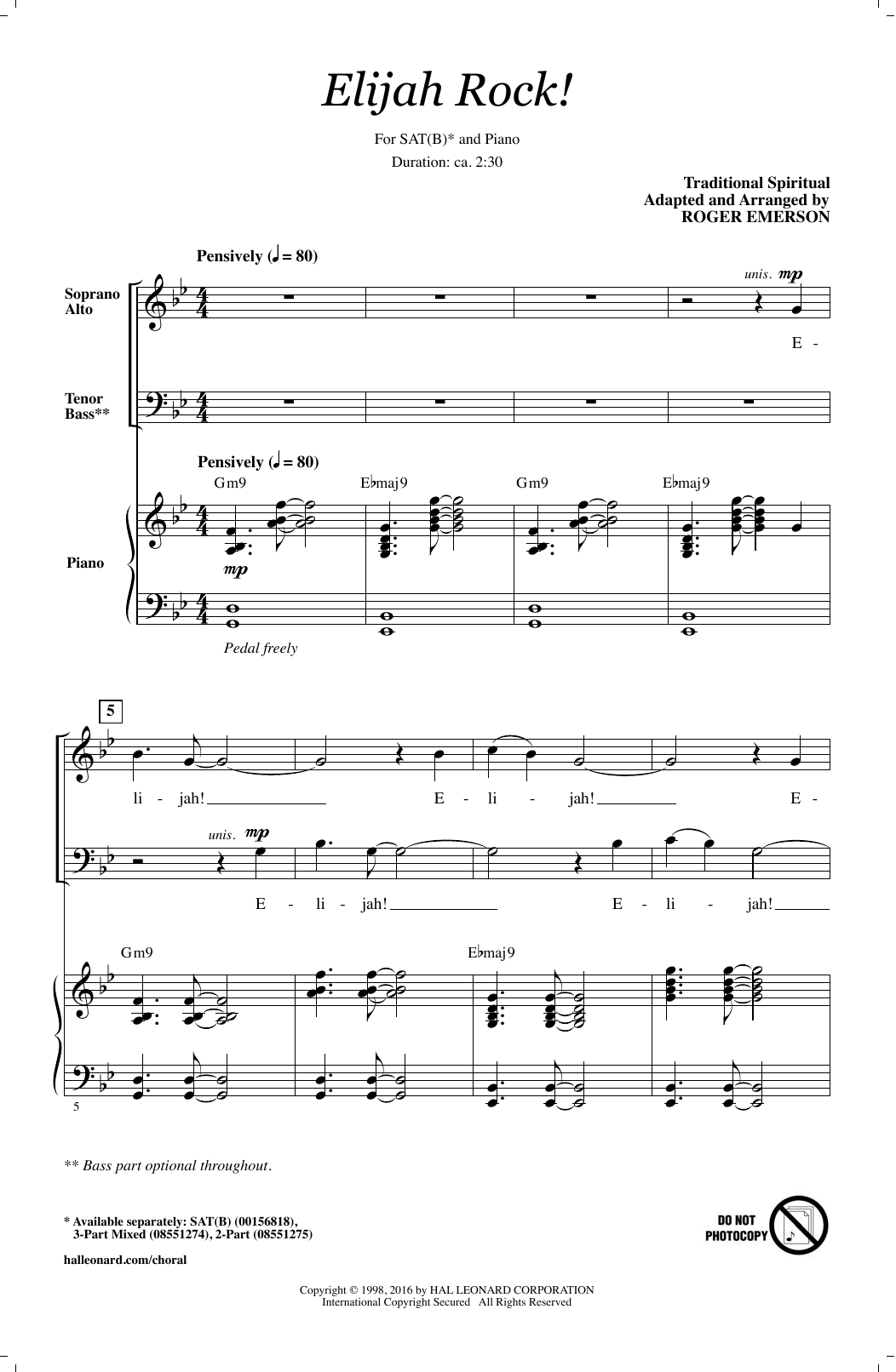 Roger Emerson Elijah Rock sheet music notes and chords. Download Printable PDF.