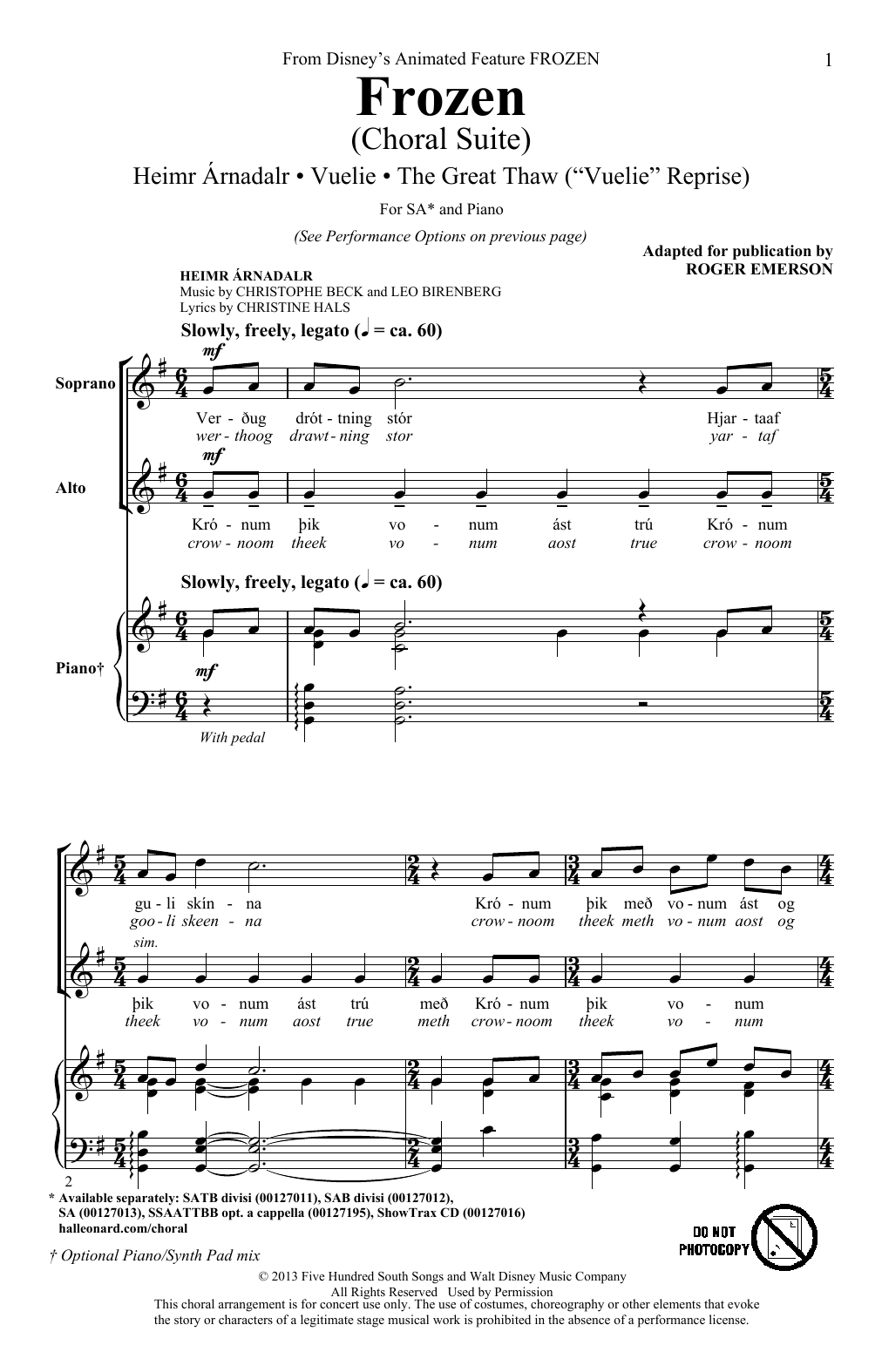 Roger Emerson Frozen (Choral Suite) sheet music notes and chords. Download Printable PDF.