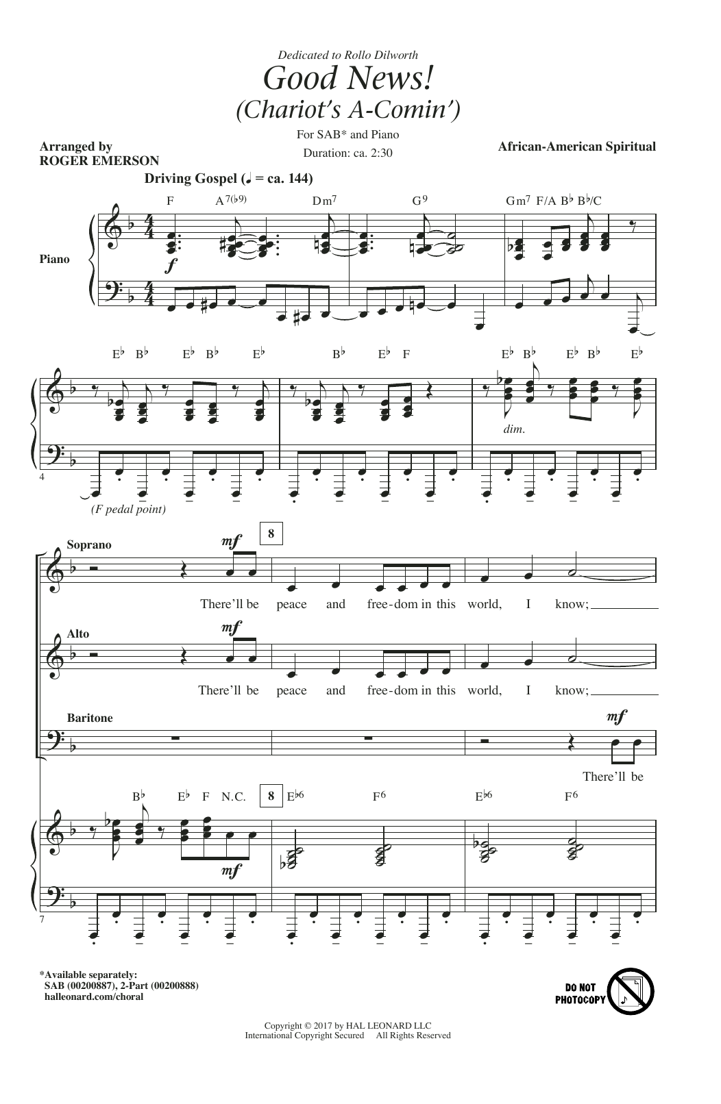 Roger Emerson Good News, The Chariot's Comin' sheet music notes and chords. Download Printable PDF.