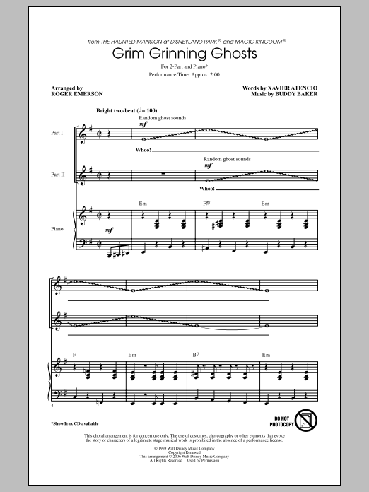 Buddy Baker Grim Grinning Ghosts (arr. Roger Emerson) sheet music notes and chords. Download Printable PDF.