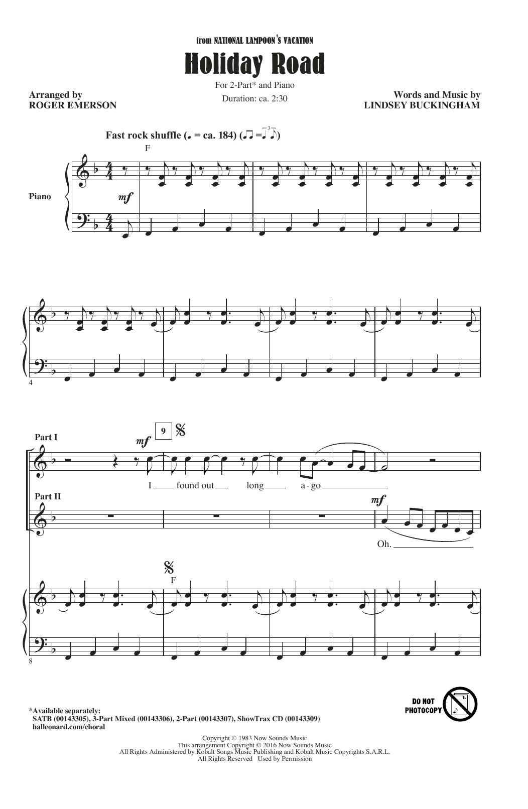 Lindsey Buckingham Holiday Road (arr. Roger Emerson) sheet music notes and chords. Download Printable PDF.