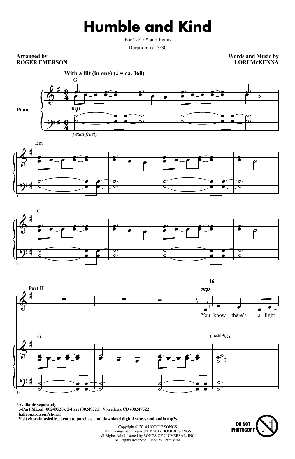 Tim McGraw Humble And Kind (arr. Roger Emerson) sheet music notes and chords. Download Printable PDF.