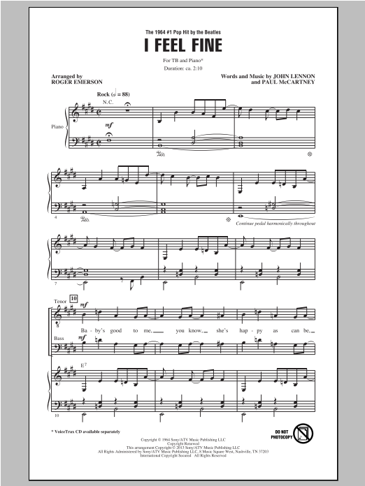 The Beatles I Feel Fine (arr. Roger Emerson) sheet music notes and chords. Download Printable PDF.