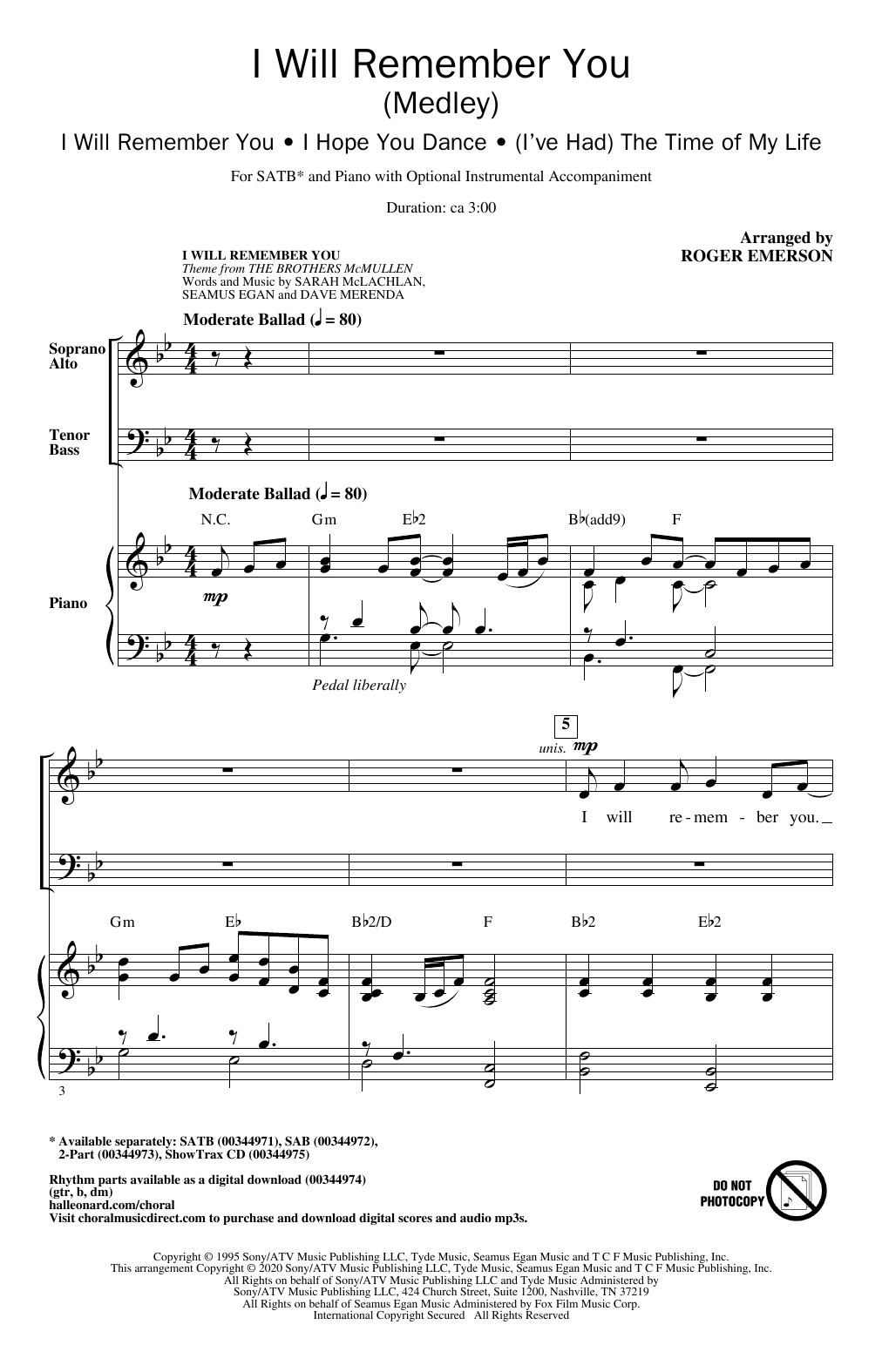 Roger Emerson I Will Remember You (Medley) sheet music notes and chords. Download Printable PDF.