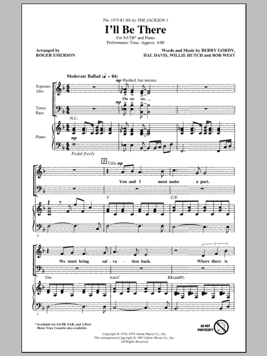 Roger Emerson I'll Be There sheet music notes and chords. Download Printable PDF.