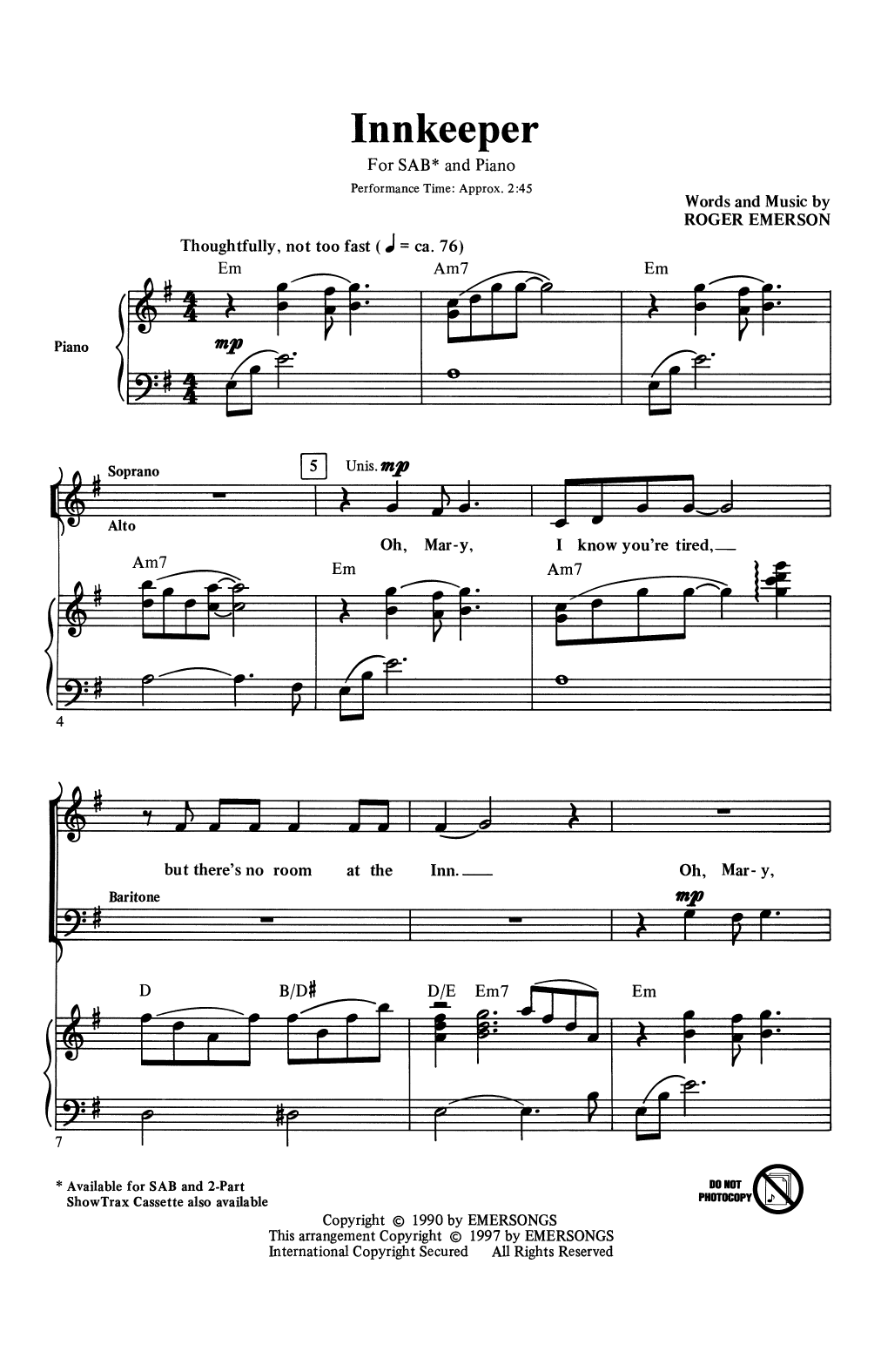 Roger Emerson Innkeeper sheet music notes and chords. Download Printable PDF.