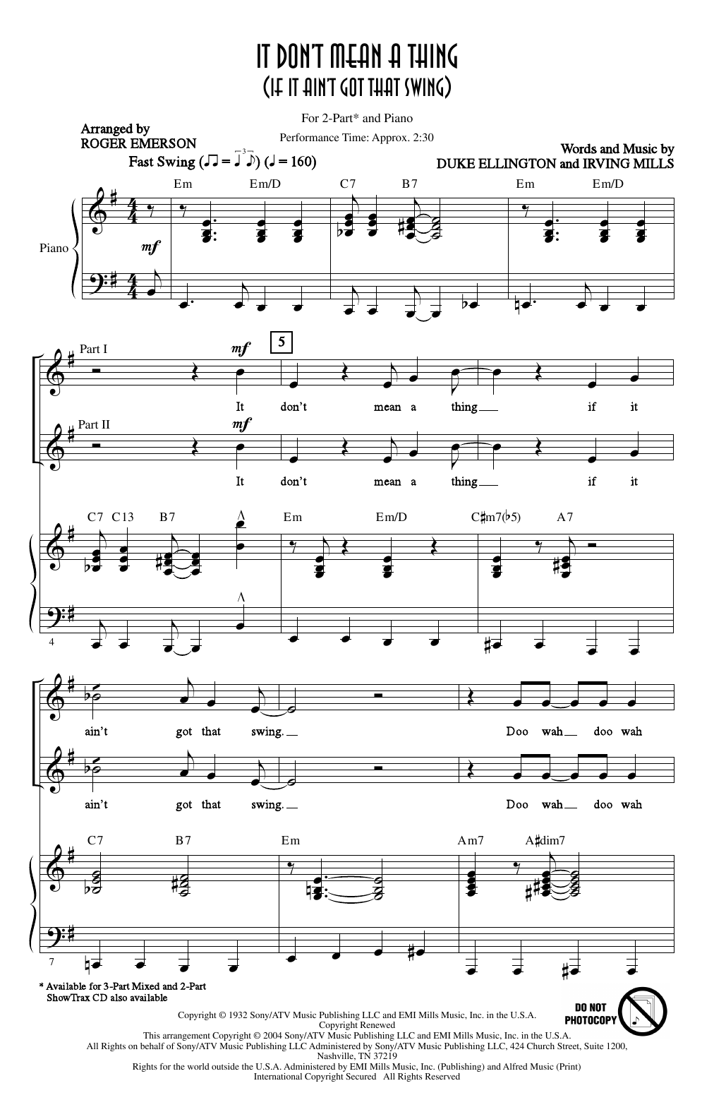 Roger Emerson It Don't Mean A Thing (If It Ain't Got That Swing) sheet music notes and chords. Download Printable PDF.